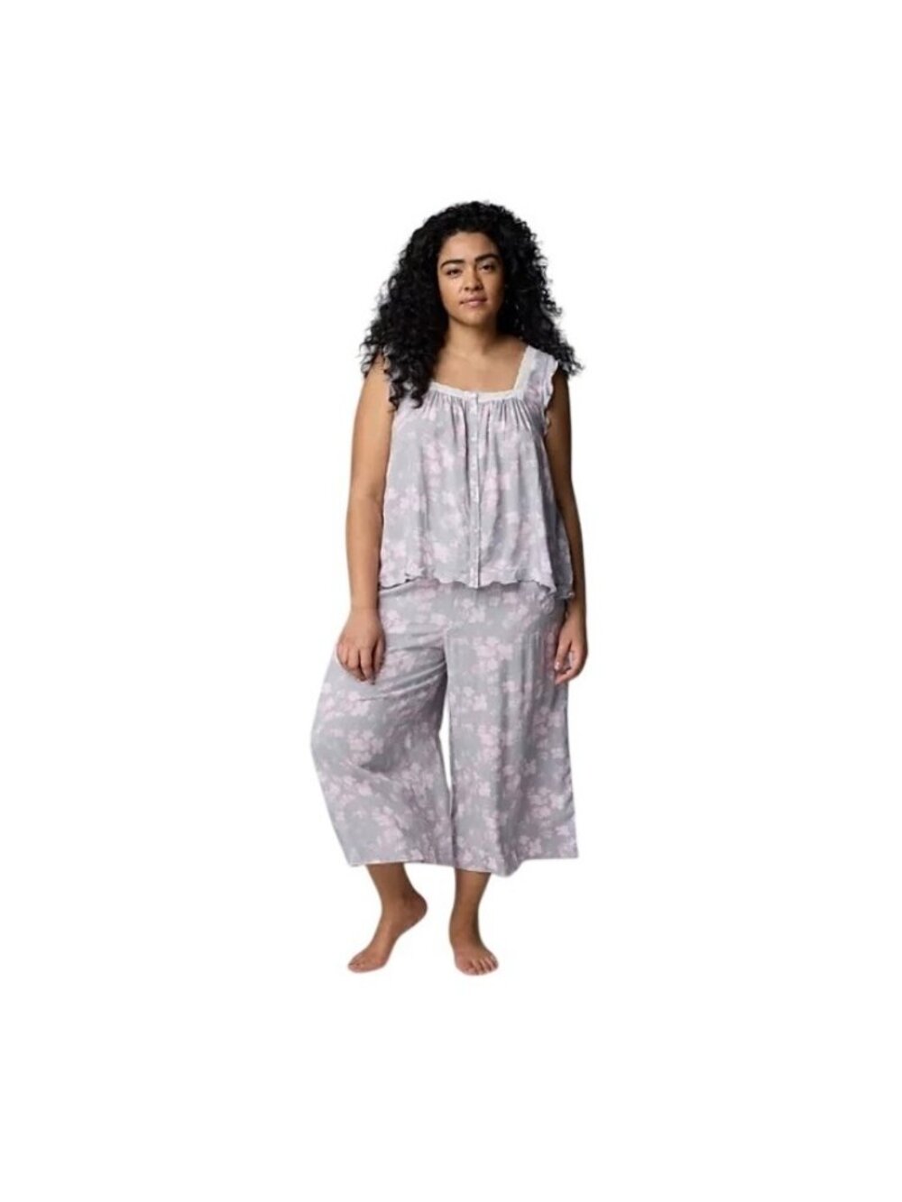 Simply Vera Wang 2 Pc Pajama Set Grey Floral Tank Capri Pants Plus Size 3X NEW